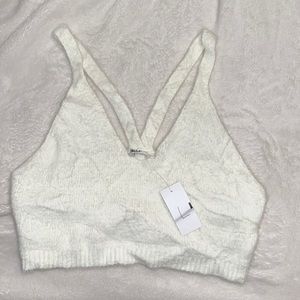 off white fuzzy material tank top